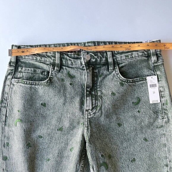 Pilcro Borrowed Boyfriend Jeans 29 Green Denim High Rise Embroidered Relaxed NEW - Picture 14 of 16